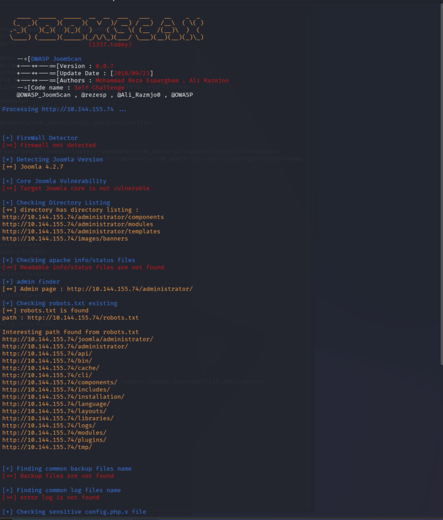 joomscan output saying not vulnerable